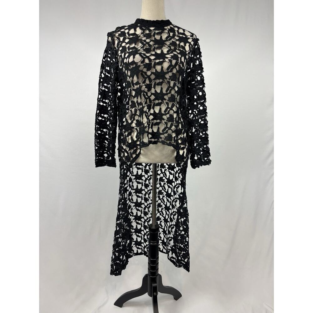 Asher Lace Over Piece Black Small Sheer Long Sleeve High Low Hem